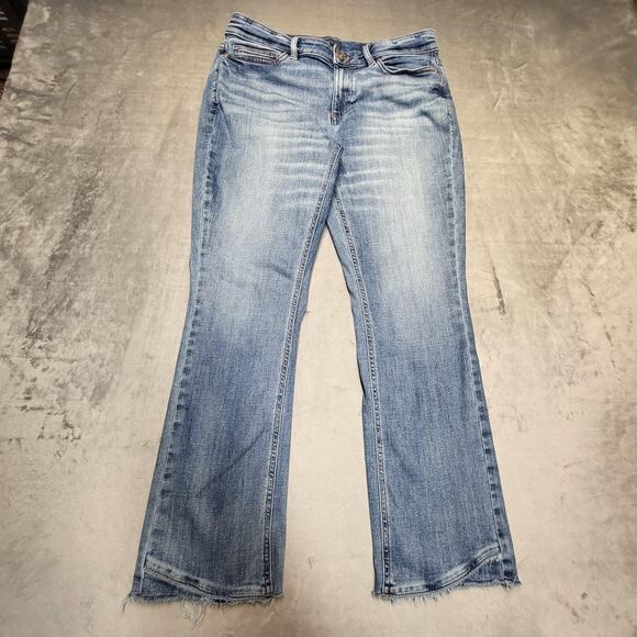 J. Jill Denim Jeans Womens 8P Blue Demi Boot Cut Stretch Raw Frayed Hem Petite - Picture 1 of 11